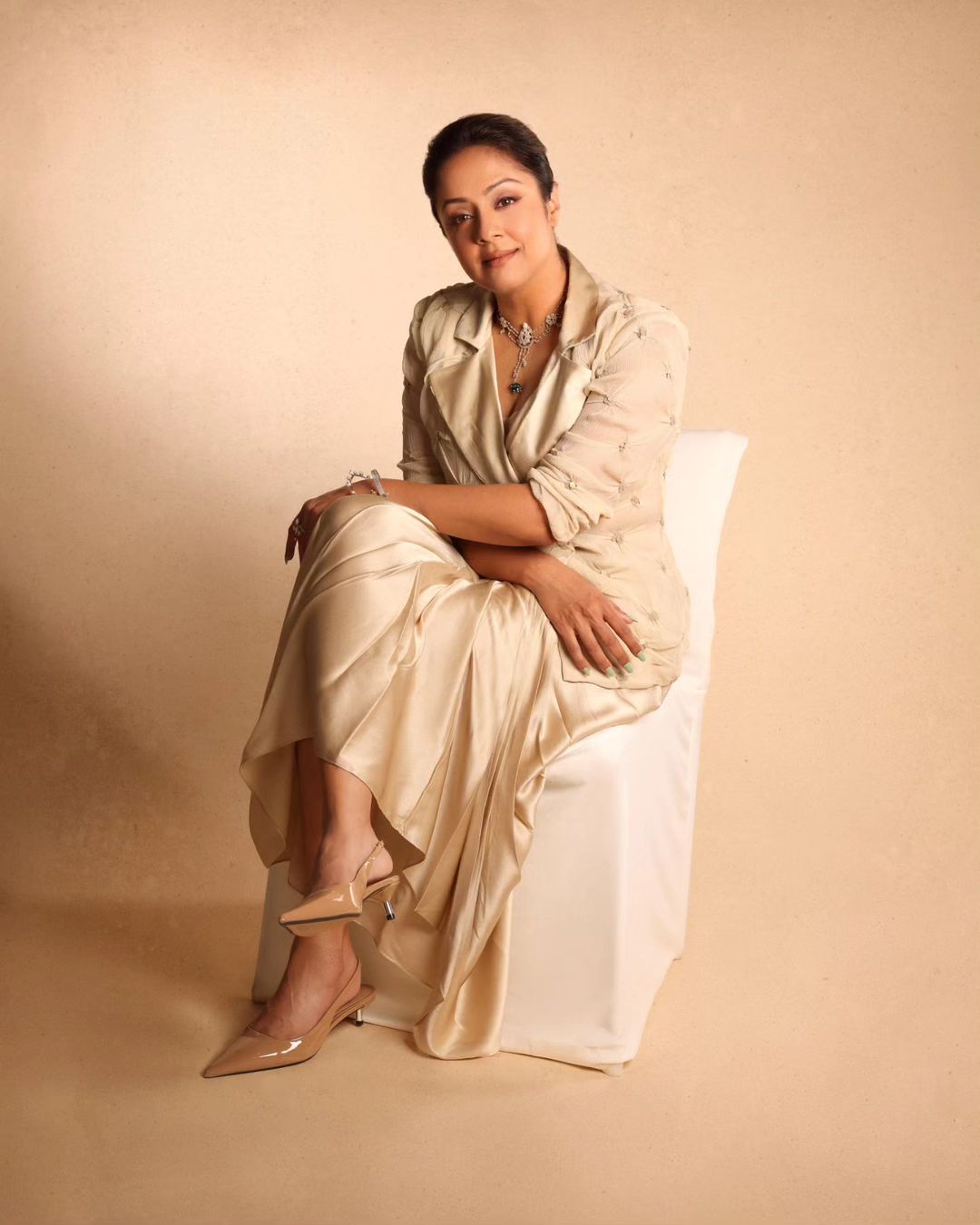 Tamil Actress Jyothika Stills In Grey Color Dress